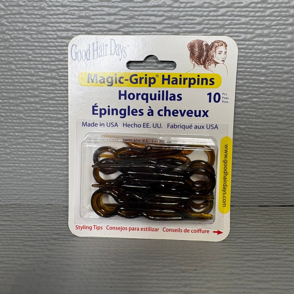 Vintage Good Hair Days Magic-Grip Hairpins 10pk Tortoise Shell French Bun Updo